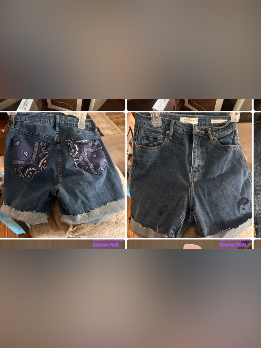 PacSun Blue Denim Relaxed Cutoff Jeans Shorts with Graphic Accents - Picture 7 of 7